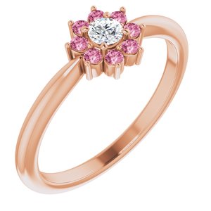 14K Rose Gold Natural Pink Tourmaline & .06 CT Natural Diamond Flower Ring