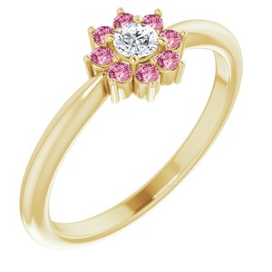 14K Yellow Gold Natural Pink Tourmaline & .06 CT Natural Diamond Flower Ring