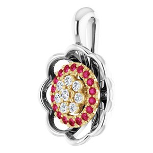 14K White/Yellow Gold Natural Ruby & 1/6 CTW Natural Diamond Pendant
