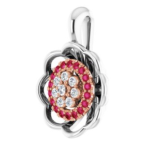 14K White/Rose Gold Natural Ruby & 1/6 CTW Natural Diamond Pendant