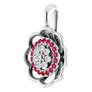 14K White Gold Natural Ruby & 1/6 CTW Natural Diamond Pendant