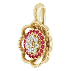 14K Yellow Gold Natural Ruby & 1/6 CTW Natural Diamond Pendant