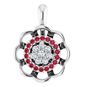 14K White Gold Natural Ruby & 1/6 CTW Natural Diamond Pendant