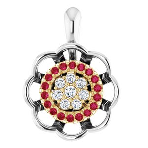 14K White/Yellow Gold Natural Ruby & 1/6 CTW Natural Diamond Pendant