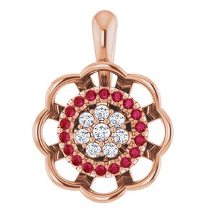 14K Rose Gold Natural Ruby & 1/6 CTW Natural Diamond Pendant