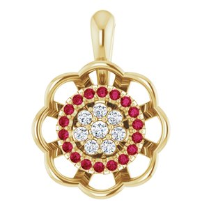 14K Yellow Gold Natural Ruby & 1/6 CTW Natural Diamond Pendant