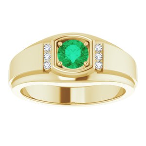 14K Yellow Gold  Natural Emerald & .08 CTW Natural Diamond Ring