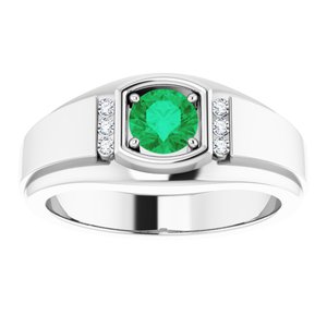 Platinum  Natural Emerald & .08 CTW Natural Diamond Ring