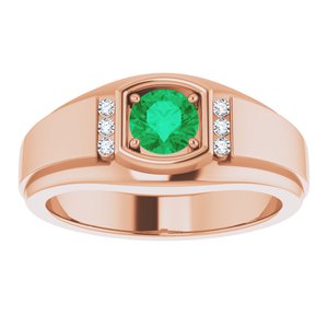 14K Rose Gold  Natural Emerald & .08 CTW Natural Diamond Ring