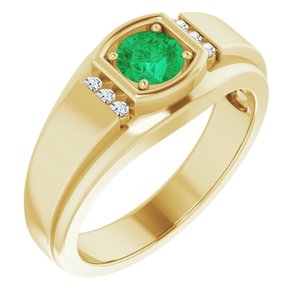 14K Yellow Gold  Natural Emerald & .08 CTW Natural Diamond Ring