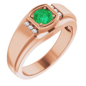 14K Rose Gold  Natural Emerald & .08 CTW Natural Diamond Ring