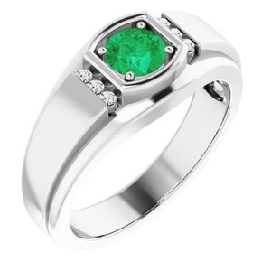 Platinum  Natural Emerald & .08 CTW Natural Diamond Ring