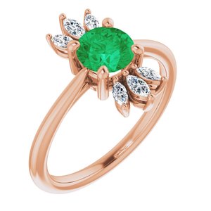 14K Rose Gold Natural Emerald & 1/4 CTW Natural Diamond Ring