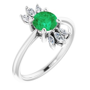 14K White Gold Natural Emerald & 1/4 CTW Natural Diamond Ring