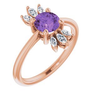 14K Rose Gold Natural Amethyst & 1/4 CTW Natural Diamond Ring