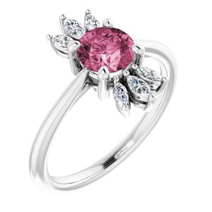 14K White Gold Natural Pink Tourmaline & 1/4 CTW Natural Diamond Ring