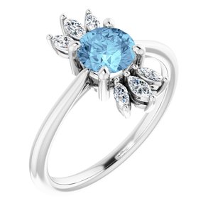 Sterling Silver Natural Aquamarine & 1/4 CTW Natural Diamond Ring