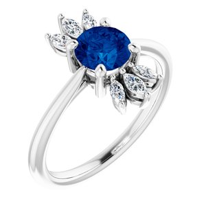 14K White Gold Lab-Grown Blue Sapphire & 1/4 CTW Natural Diamond Ring