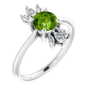 Platinum Natural Peridot & 1/4 CTW Natural Diamond Ring