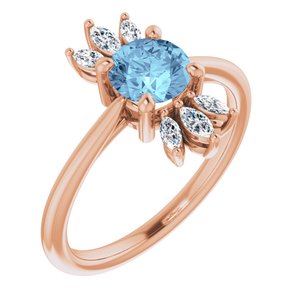14K Rose Gold Natural Aquamarine & 1/4 CTW Natural Diamond Ring