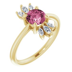 14K Yellow Gold Natural Pink Tourmaline & 1/4 CTW Natural Diamond Ring