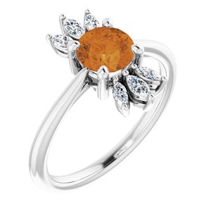 Sterling Silver Natural Citrine & 1/4 CTW Natural Diamond Ring