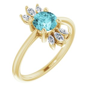 14K Yellow Gold Natural Blue Zircon & 1/4 CTW Natural Diamond Ring