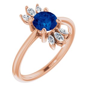 14K Rose Gold Natural Blue Sapphire & 1/4 CTW Natural Diamond Ring