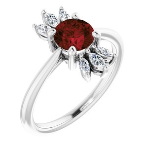 Platinum Natural Mozambique Garnet & 1/4 CTW Natural Diamond Ring