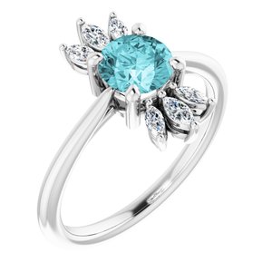 14K White Gold Natural Blue Zircon & 1/4 CTW Natural Diamond Ring