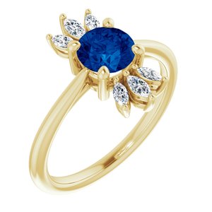 14K Yellow Gold Natural Blue Sapphire & 1/4 CTW Natural Diamond Ring