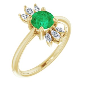 14K Yellow Gold Natural Emerald & 1/4 CTW Natural Diamond Ring