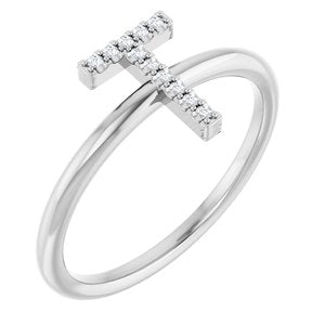 Sterling Silver .04 CTW Natural Diamond Initial T Ring