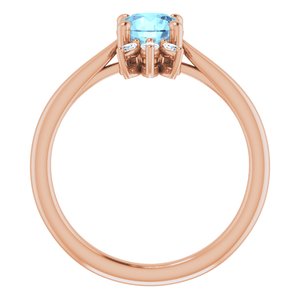 14K Rose Gold Natural Aquamarine & 1/4 CTW Natural Diamond Ring