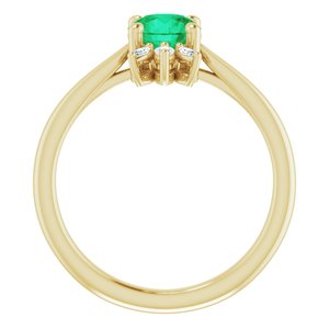 14K Yellow Gold Natural Emerald & 1/4 CTW Natural Diamond Ring