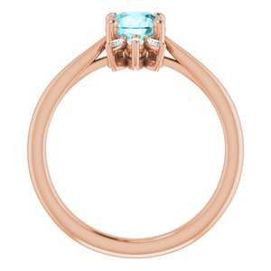 14K Rose Gold Natural Blue Zircon & 1/4 CTW Natural Diamond Ring