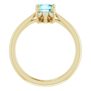 14K Yellow Gold Natural Blue Zircon & 1/4 CTW Natural Diamond Ring