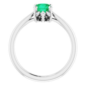 14K White Gold Natural Emerald & 1/4 CTW Natural Diamond Ring