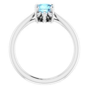 14K White Gold Natural Aquamarine & 1/4 CTW Natural Diamond Ring