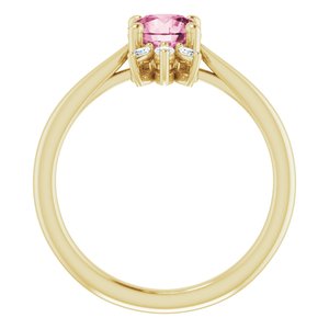 14K Yellow Gold Natural Pink Tourmaline & 1/4 CTW Natural Diamond Ring