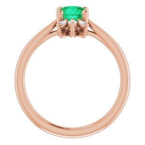 14K Rose Gold Natural Emerald & 1/4 CTW Natural Diamond Ring