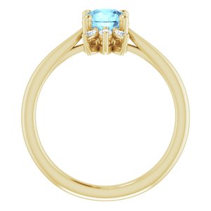 14K Yellow Gold Natural Aquamarine & 1/4 CTW Natural Diamond Ring