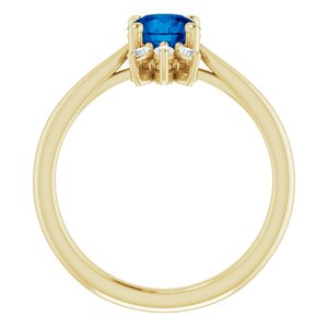 14K Yellow Gold Natural Blue Sapphire & 1/4 CTW Natural Diamond Ring
