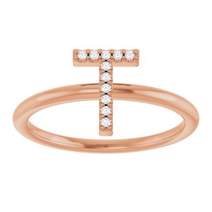 14K Rose Gold .04 CTW Natural Diamond Initial T Ring