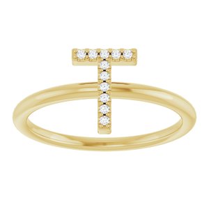 14K Yellow Gold .04 CTW Natural Diamond Initial T Ring