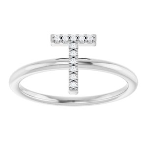 14K White Gold .04 CTW Natural Diamond Initial T Ring