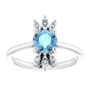 Platinum Natural Aquamarine & 1/4 CTW Natural Diamond Ring