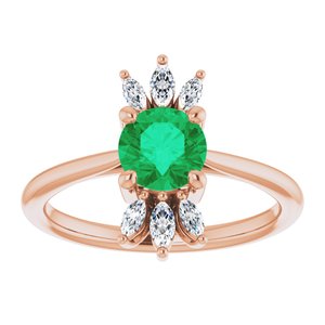 14K Rose Gold Natural Emerald & 1/4 CTW Natural Diamond Ring