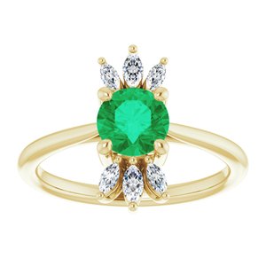 14K Yellow Gold Natural Emerald & 1/4 CTW Natural Diamond Ring