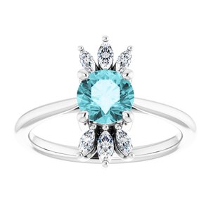 14K White Gold Natural Blue Zircon & 1/4 CTW Natural Diamond Ring